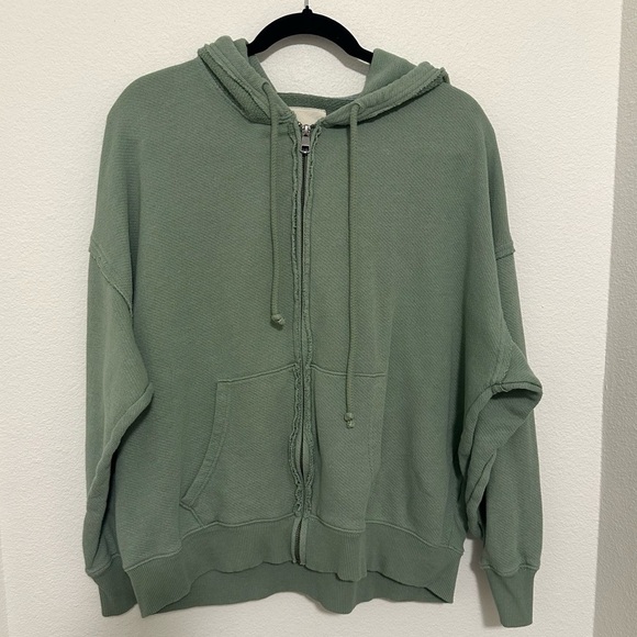 American Eagle Full Zip Sweatshirt Hoodie Olive Green Side Pockets Size M Women - Picture 1 of 8